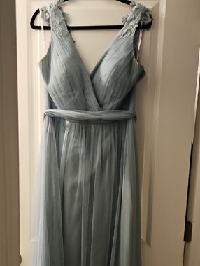 Light Blue Chiffon V-Neck Maxi Dress with Lace Straps